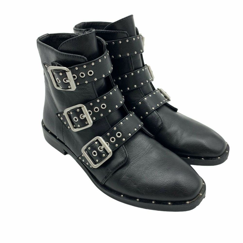 Chinese Laundry Black Biker Buckled Boots Size 8.5